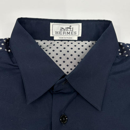 HERMES エルメス ネイビー シャツ ドット柄 コットン シャツ トップス