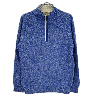 HERMES エルメス ブルー カシミヤ×シルク ハーフジップニット トップス