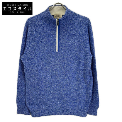 HERMES エルメス ブルー カシミヤ×シルク ハーフジップニット トップス