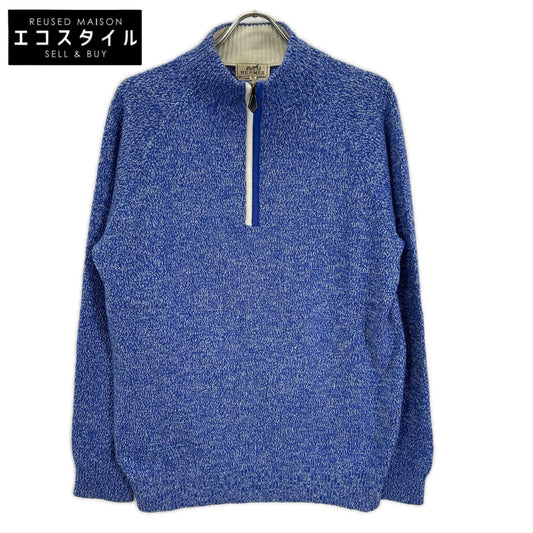 HERMES エルメス ブルー カシミヤ×シルク ハーフジップニット トップス