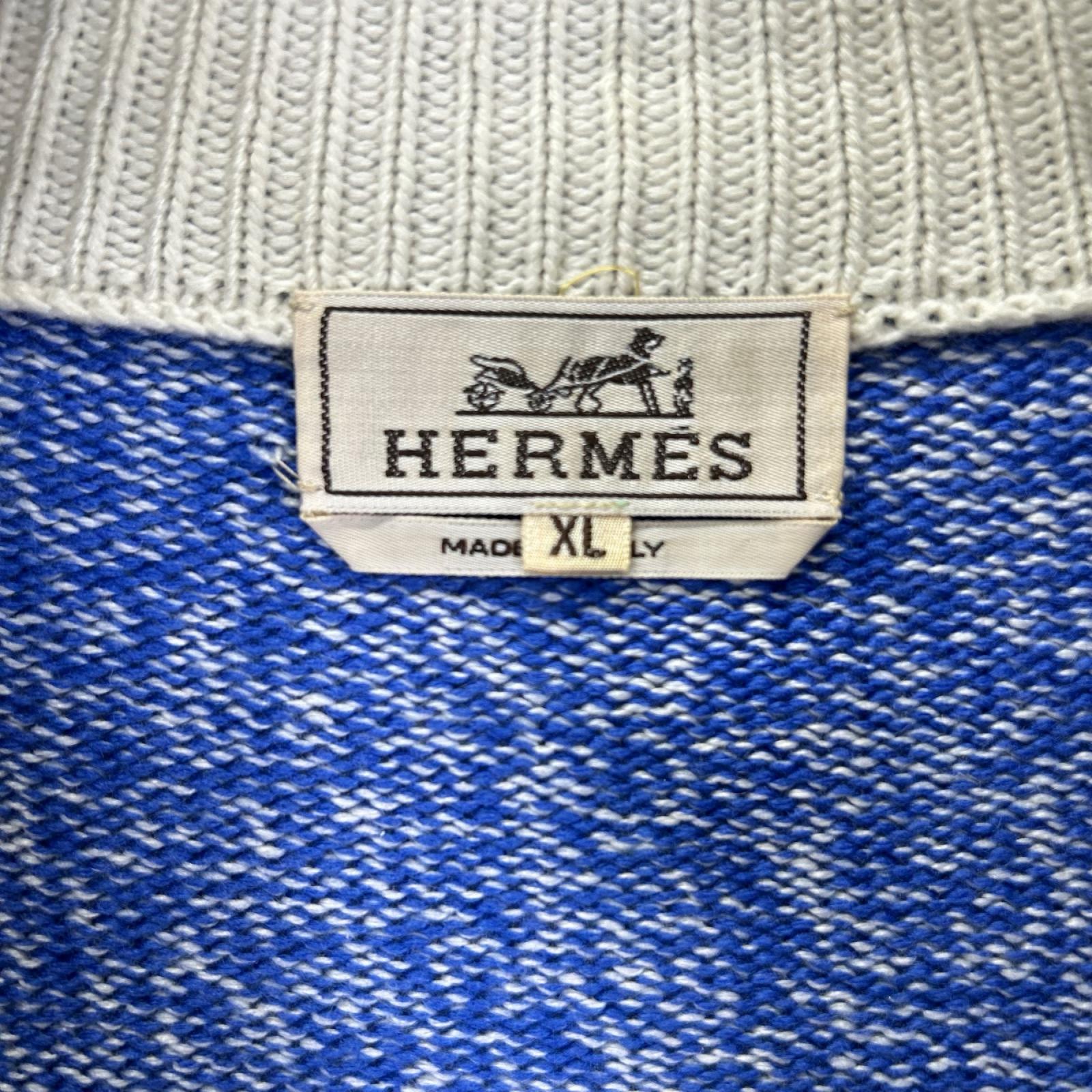 HERMES エルメス ブルー カシミヤ×シルク ハーフジップニット トップス