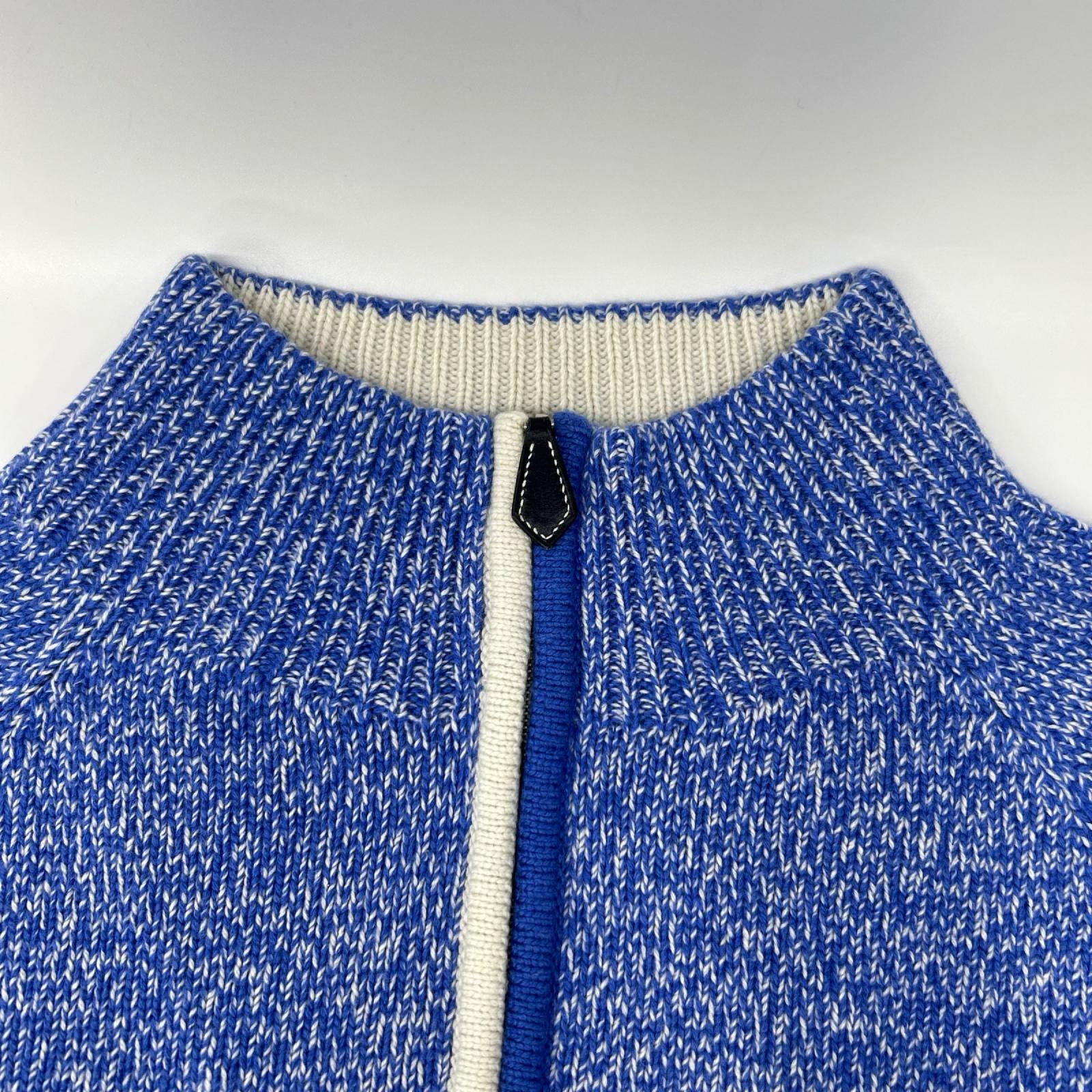 HERMES エルメス ブルー カシミヤ×シルク ハーフジップニット トップス