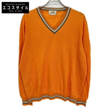 HERMES エルメス オレンジ リネン×シルク Vネック チルデンサマーニット トップス