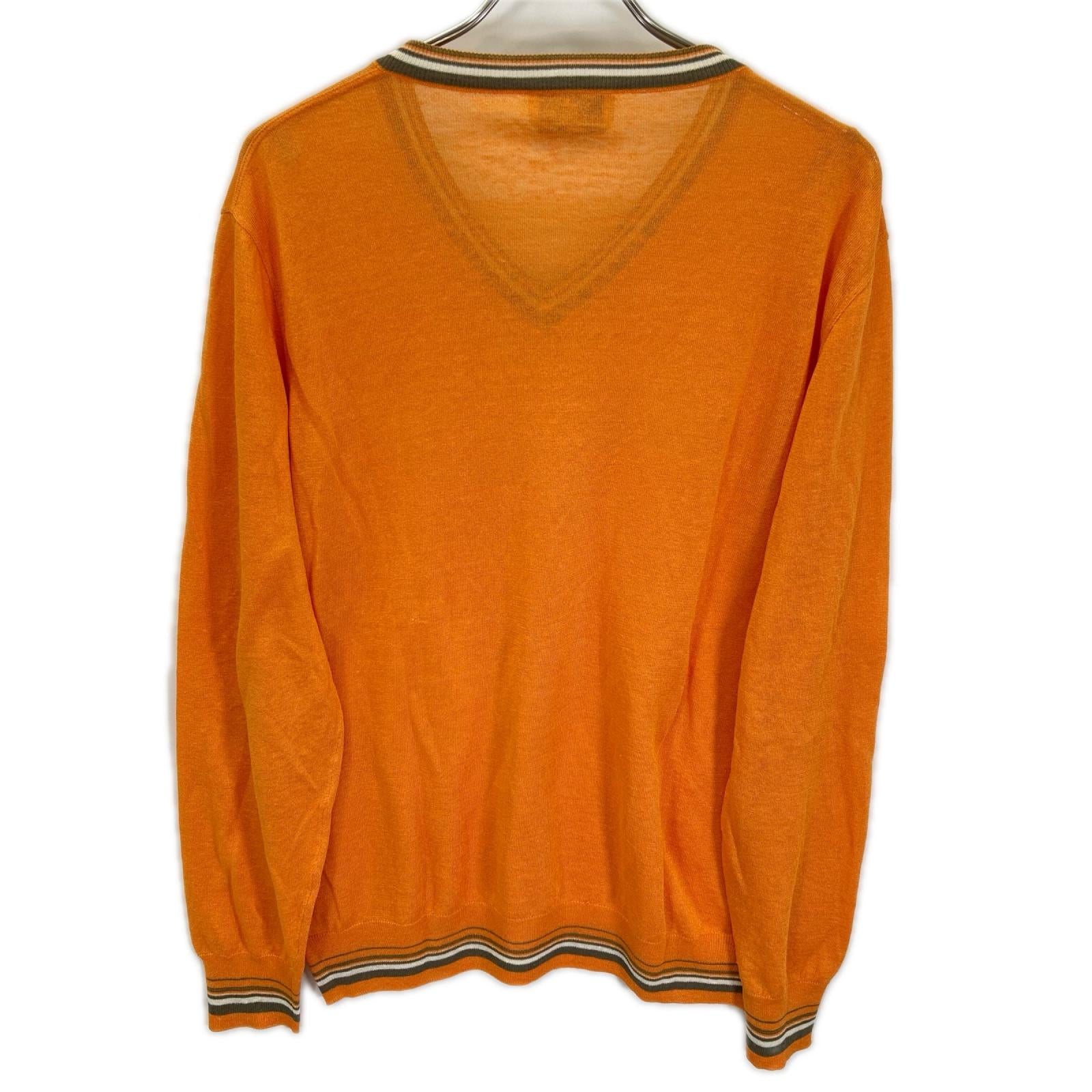HERMES エルメス オレンジ リネン×シルク Vネック チルデンサマーニット トップス