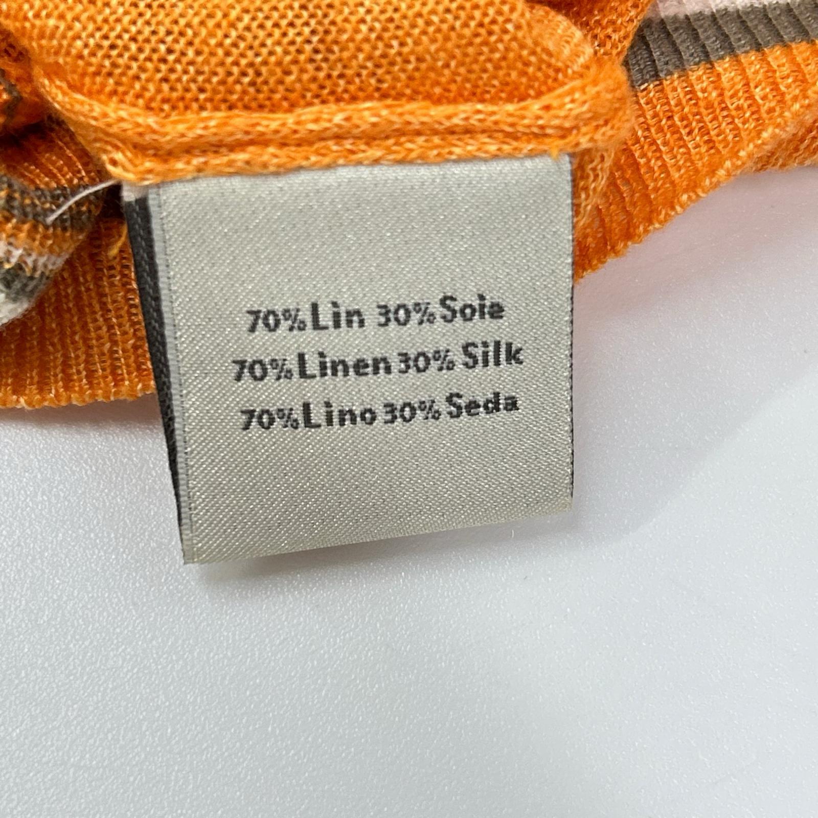 HERMES エルメス オレンジ リネン×シルク Vネック チルデンサマーニット トップス