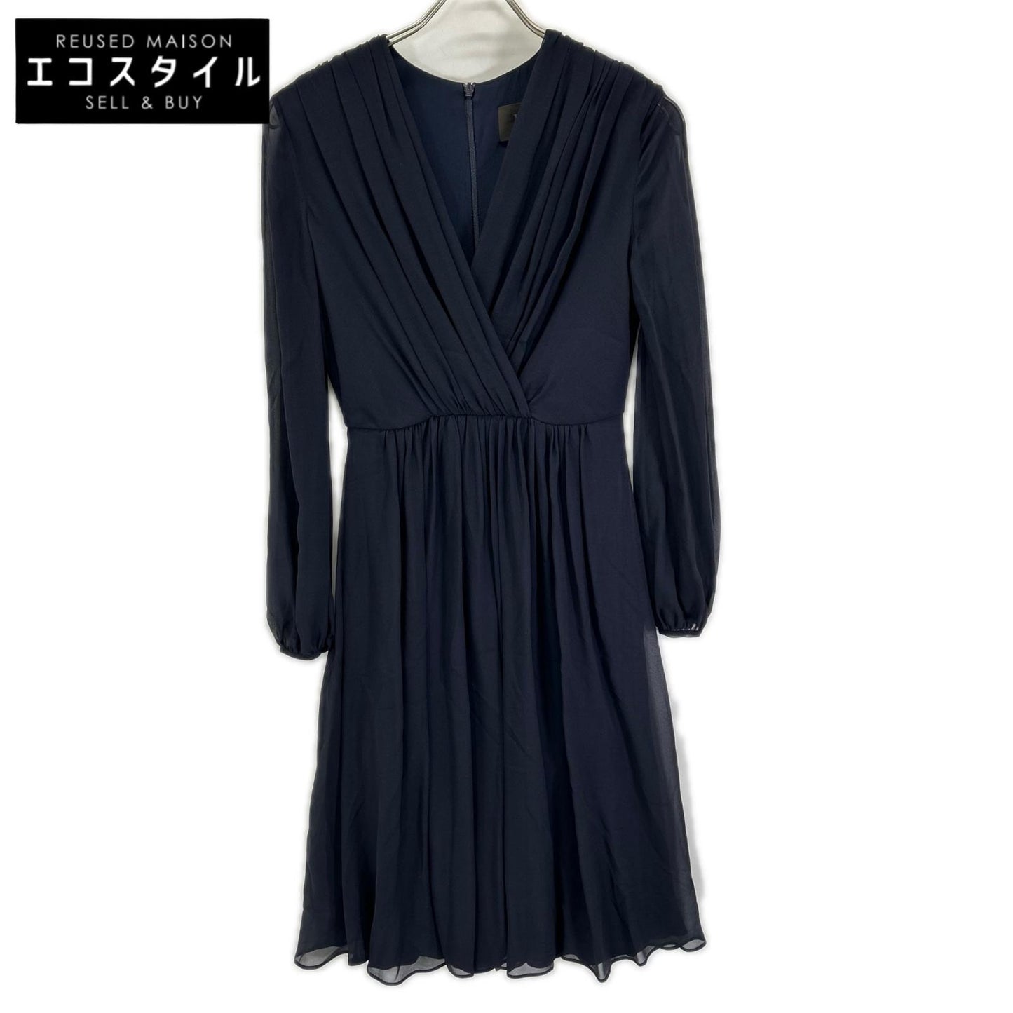 Max Mara マックスマーラ 822123876 ネイビー カシュクール シアースリーブ シルクワンピース ワンピース