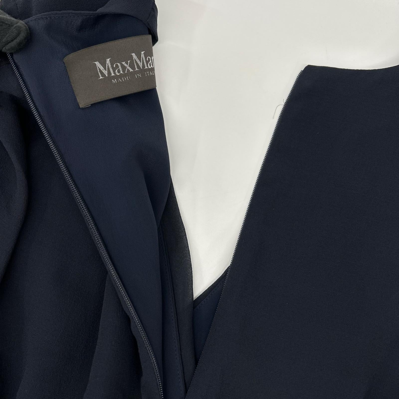 Max Mara マックスマーラ 822123876 ネイビー カシュクール シアースリーブ シルクワンピース ワンピース