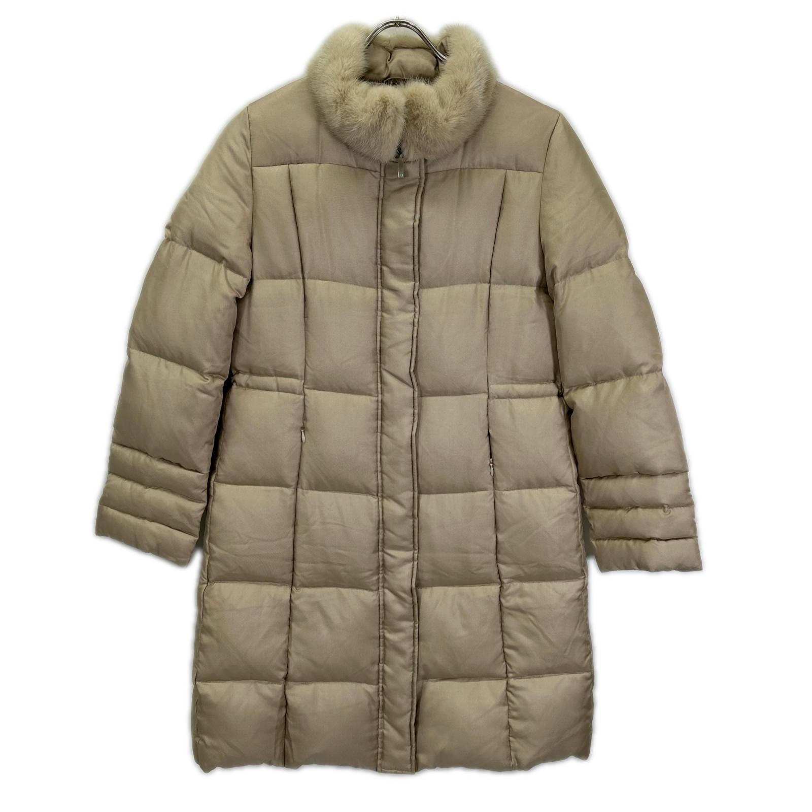 Max Mara マックスマーラ ベージュ ミンクファーカラー 中綿 シルクコート コート