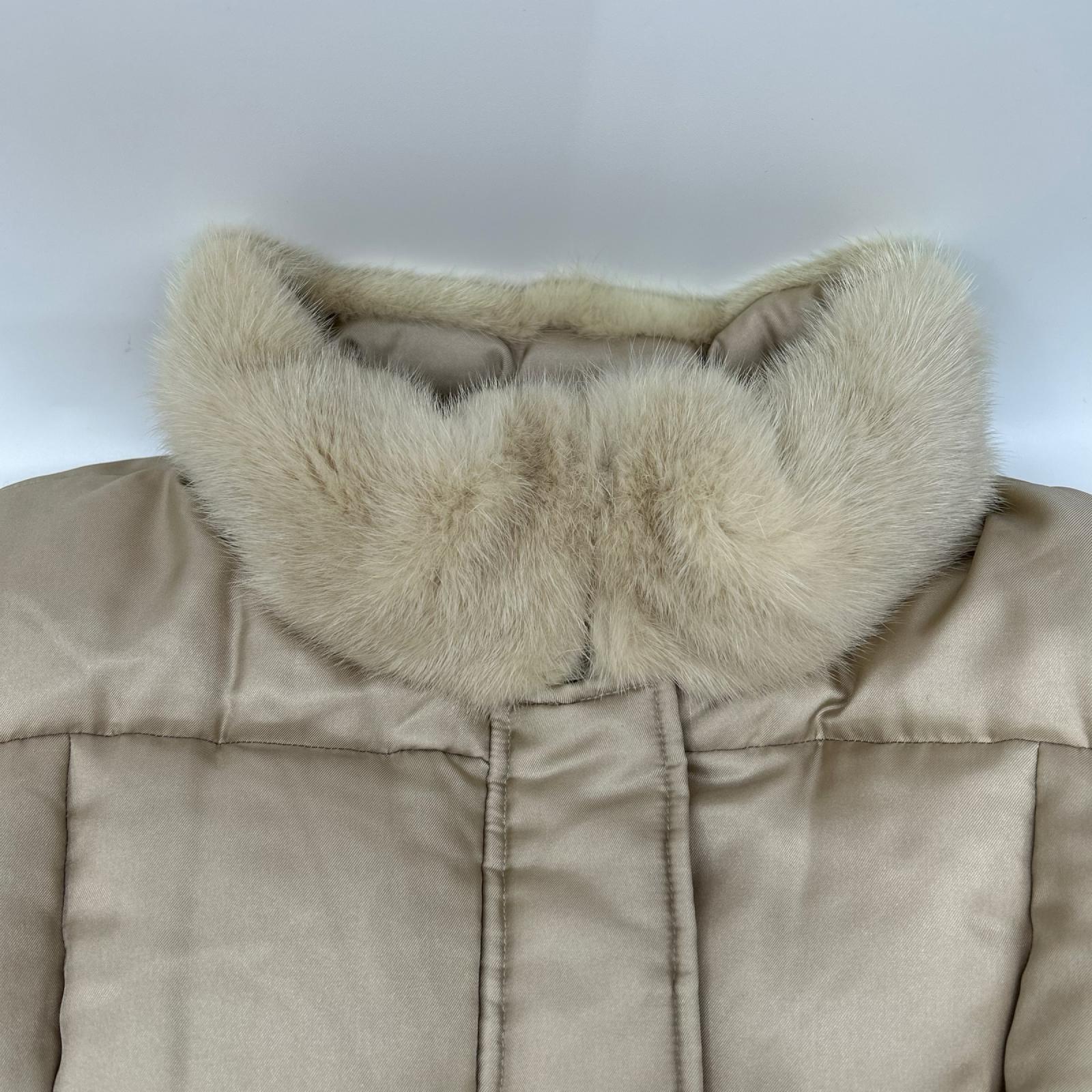 Max Mara マックスマーラ ベージュ ミンクファーカラー 中綿 シルクコート コート