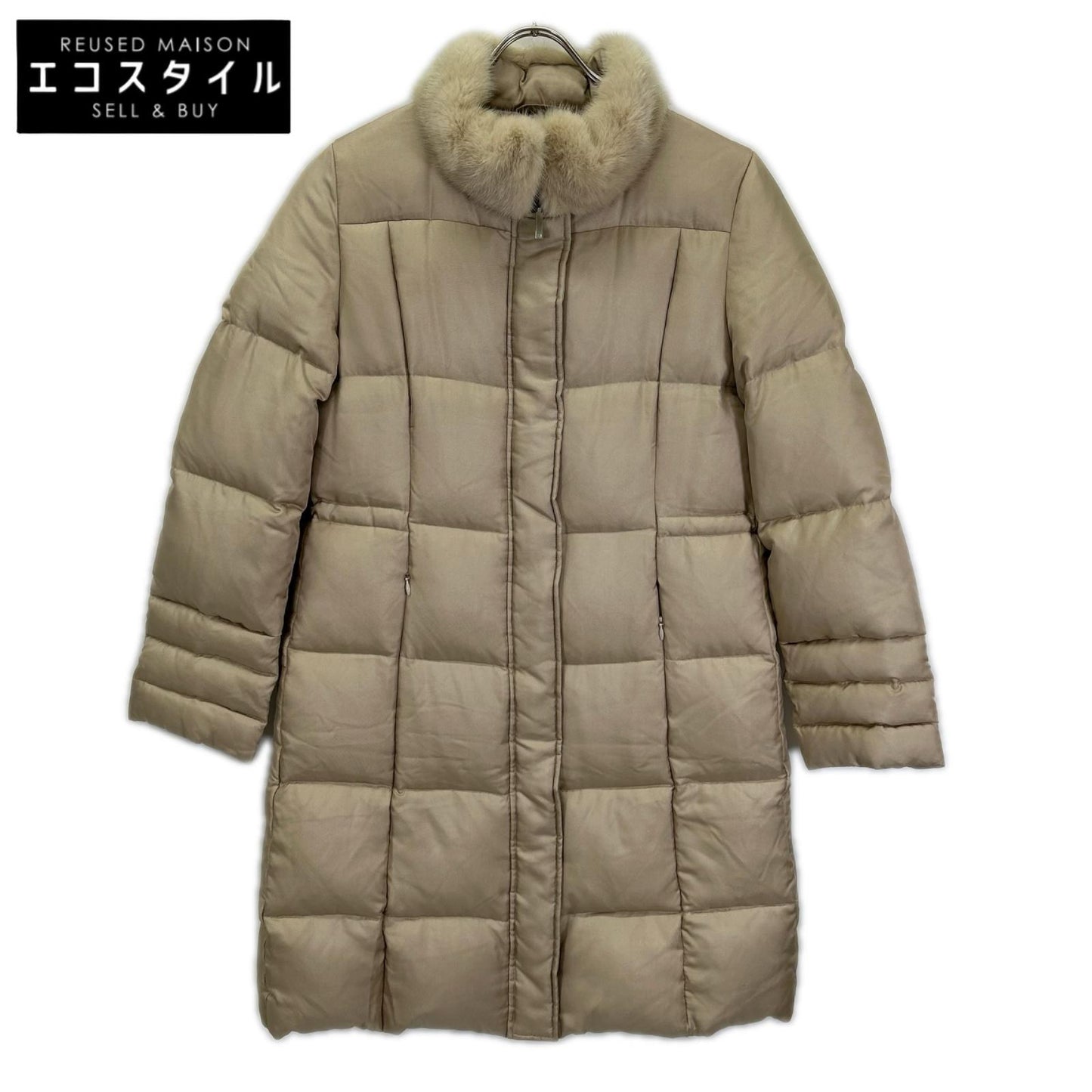 Max Mara マックスマーラ ベージュ ミンクファーカラー 中綿 シルクコート コート