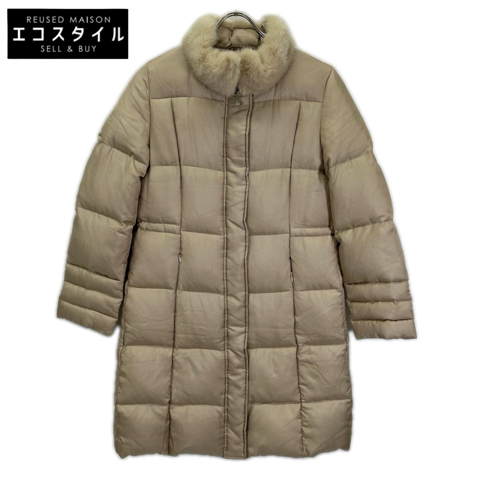 Max Mara マックスマーラ ベージュ ミンクファーカラー 中綿 シルクコート コート