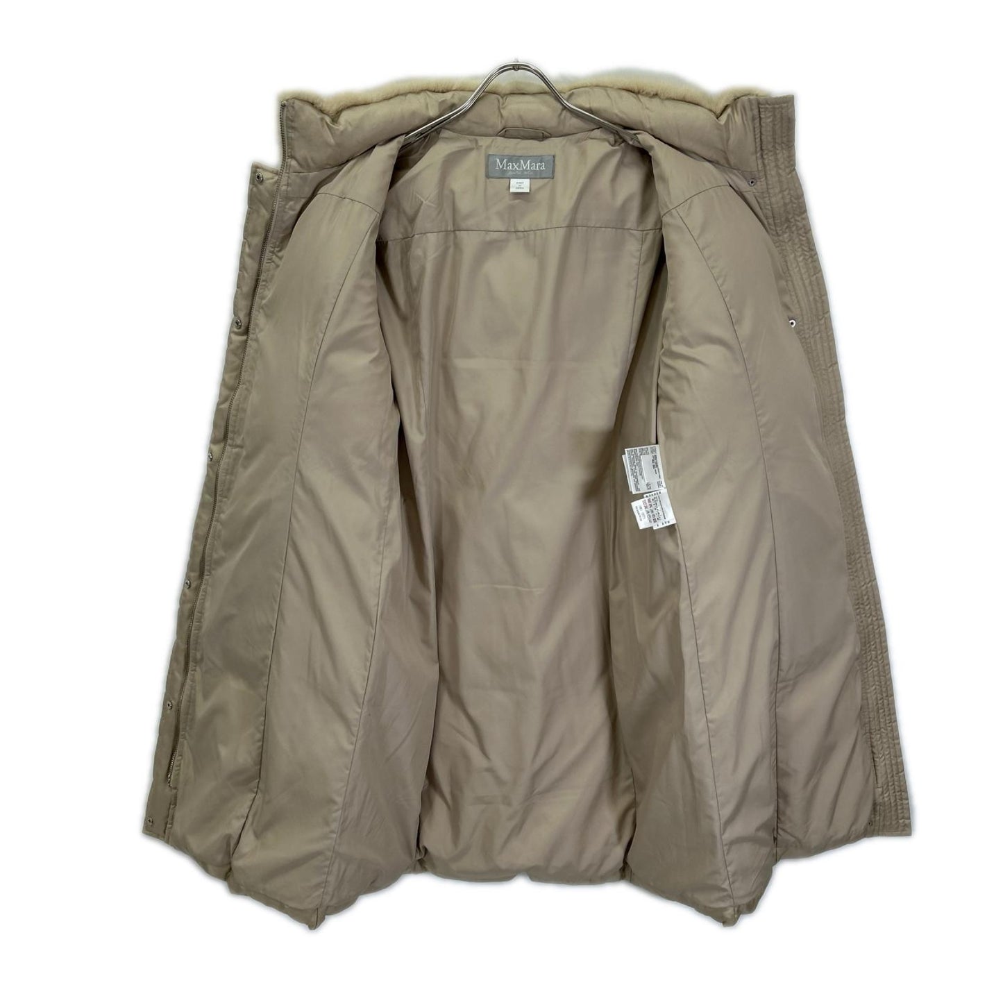 Max Mara マックスマーラ ベージュ ミンクファーカラー 中綿 シルクコート コート
