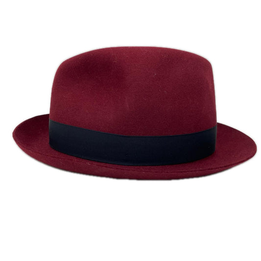 Borsalino burgundy rabbit-fur fedora hat