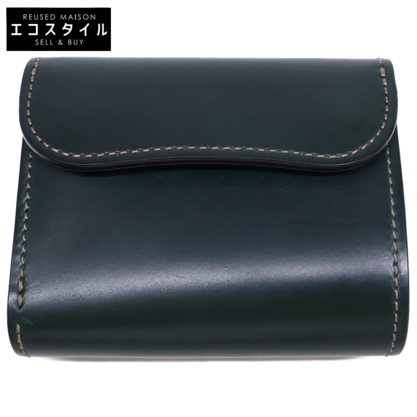 WILDSWANS ワイルドスワンズ 【美品】CSS-ENO/HC/GRN x SD/BK イーノ シェルコードバン/サドルプルアップ 小型3つ折り財布 三つ折り財布（小銭入れあり）