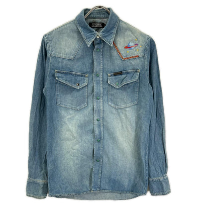 HYSTERIC GLAMOUR Hysteric Glamour 0213AH06 Vintage-Finished Embroidered Western Denim Shirt Top