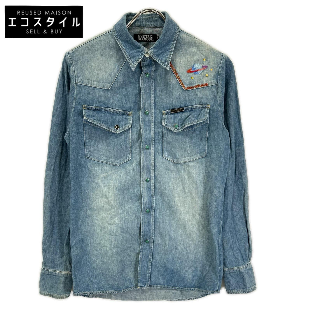 HYSTERIC GLAMOUR Hysteric Glamour 0213AH06 Vintage-Finished Embroidered Western Denim Shirt Top