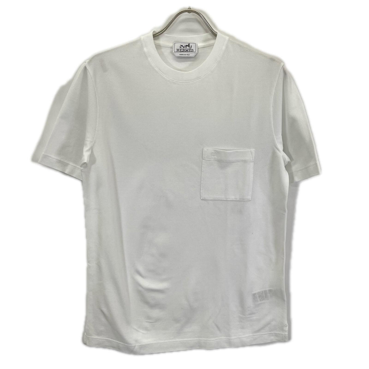HERMES エルメス 32-5705 ホワイト H刺繍 クルーネック ポケットTシャツ トップス