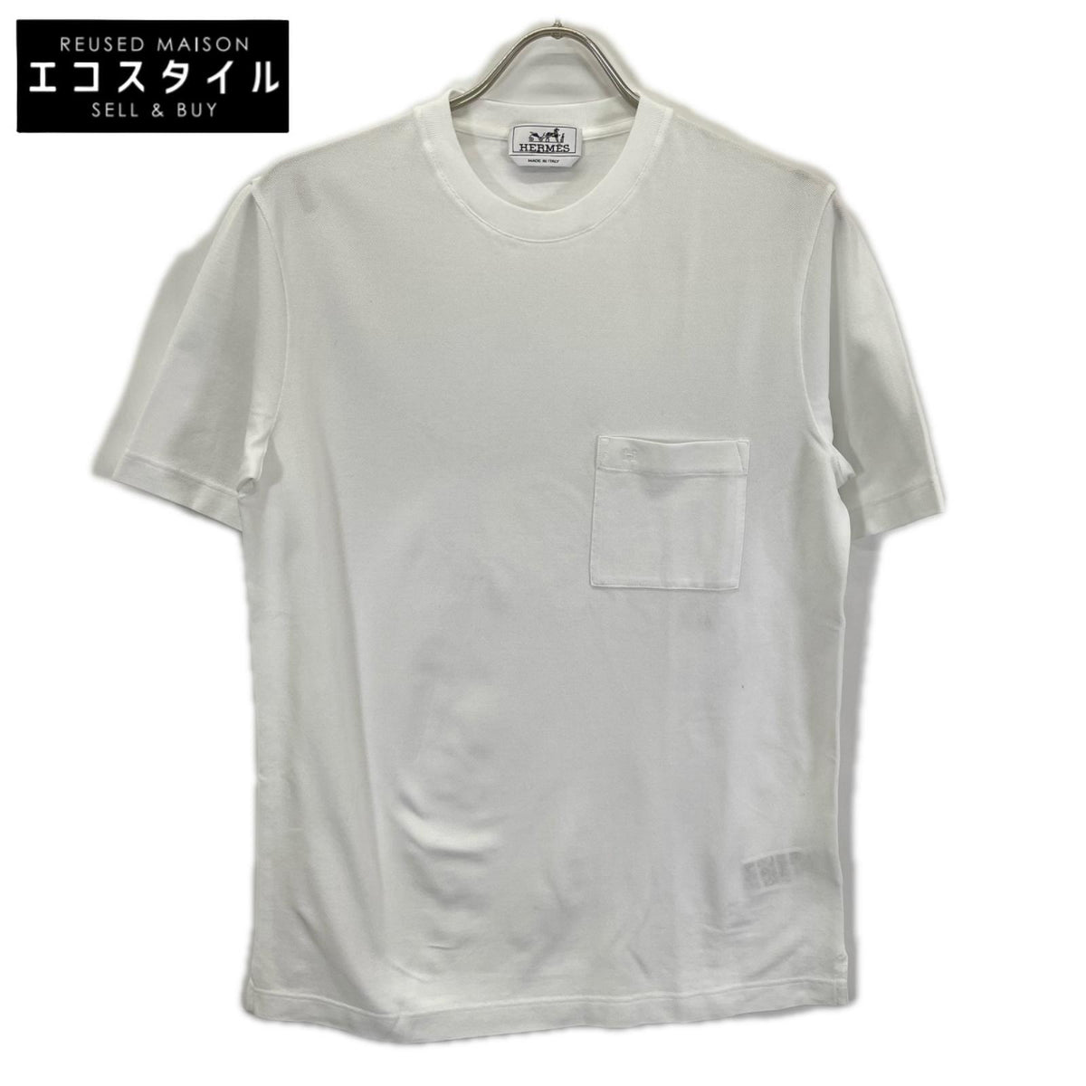 HERMES エルメス 32-5705 ホワイト H刺繍 クルーネック ポケットTシャツ トップス