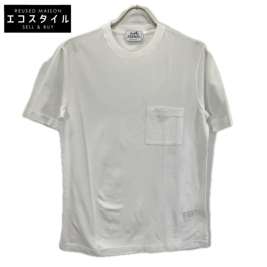 HERMES エルメス 32-5705 ホワイト H刺繍 クルーネック ポケットTシャツ トップス