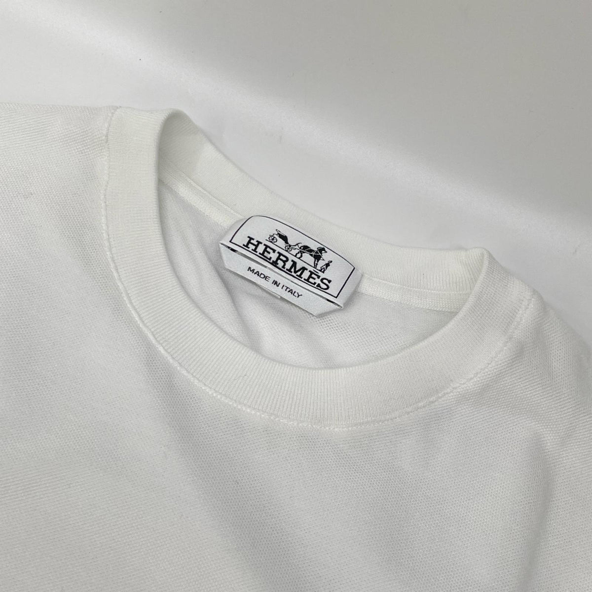 HERMES エルメス 32-5705 ホワイト H刺繍 クルーネック ポケットTシャツ トップス