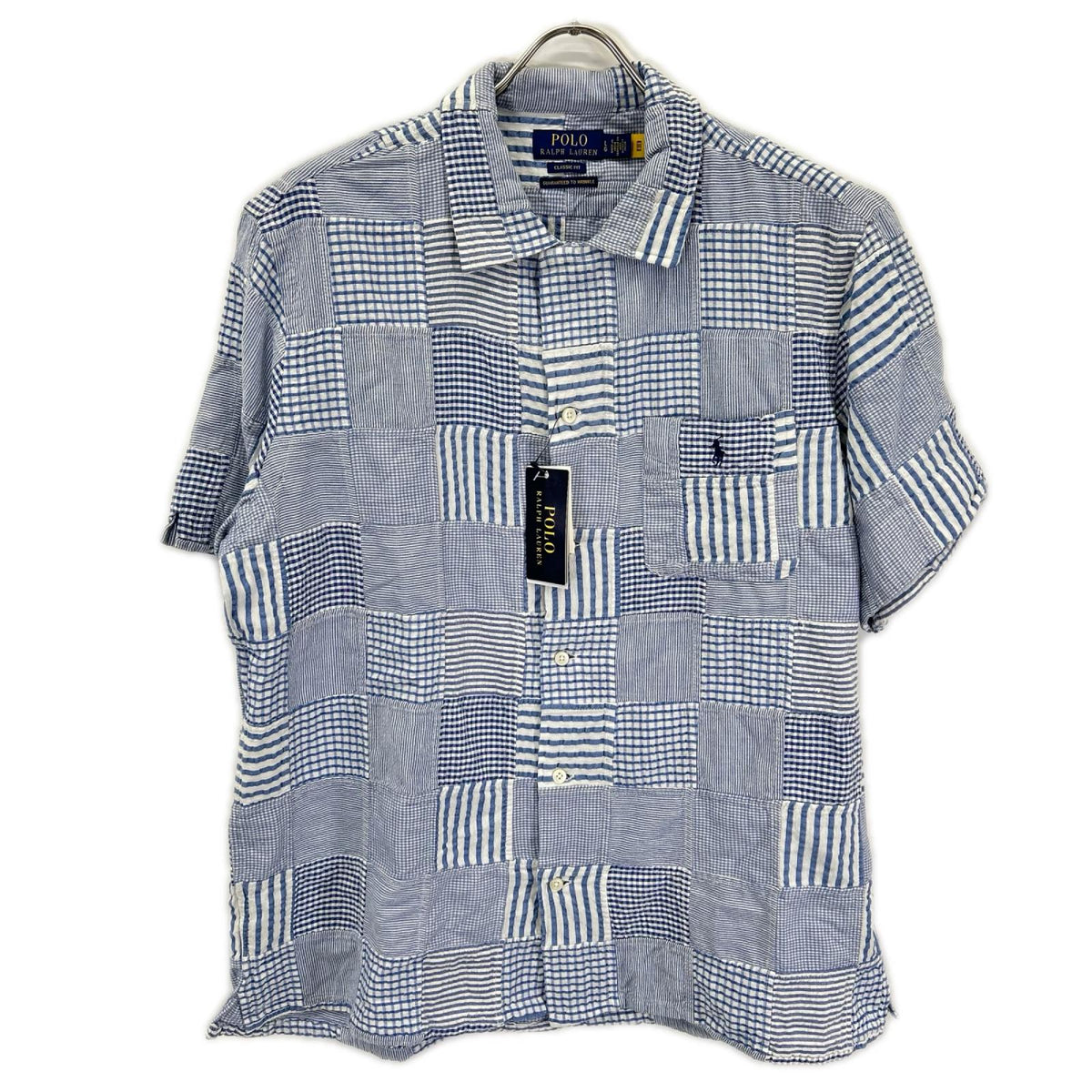 POLObyRalphLauren ポロラルフローレン 26SS クラシックフィット ブルー パッチワーク チェック 半袖シャツ トップス