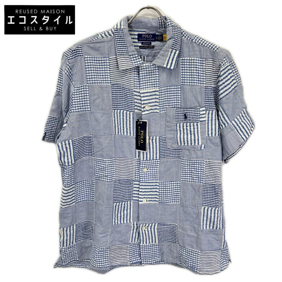 POLObyRalphLauren ポロラルフローレン 26SS クラシックフィット ブルー パッチワーク チェック 半袖シャツ トップス