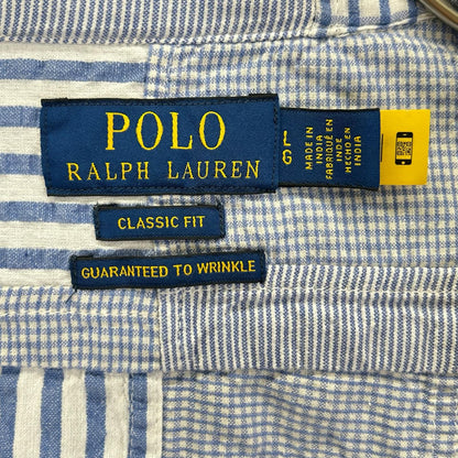 POLObyRalphLauren ポロラルフローレン 26SS クラシックフィット ブルー パッチワーク チェック 半袖シャツ トップス