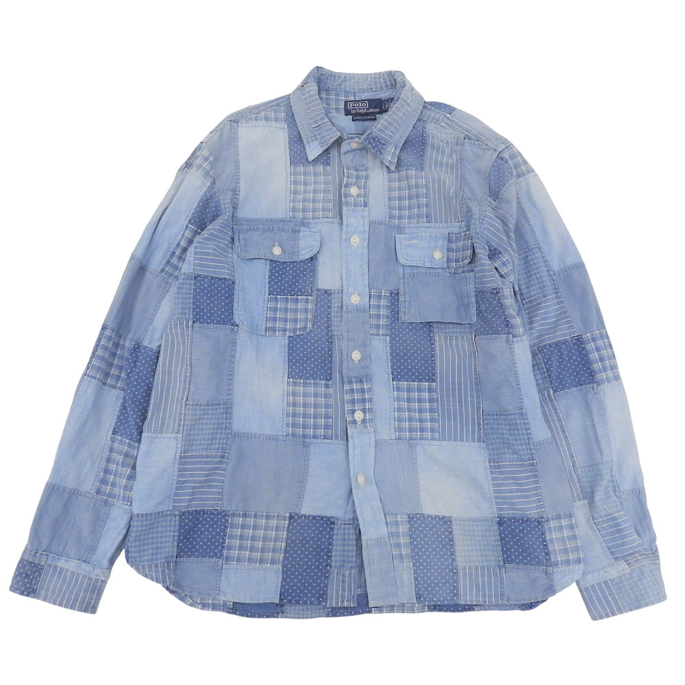 POLObyRalphLauren ポロラルフローレン 美品 クラシックフィット パッチワーク チェックシャツ トップス メンズ ブルー L 26SS トップス
