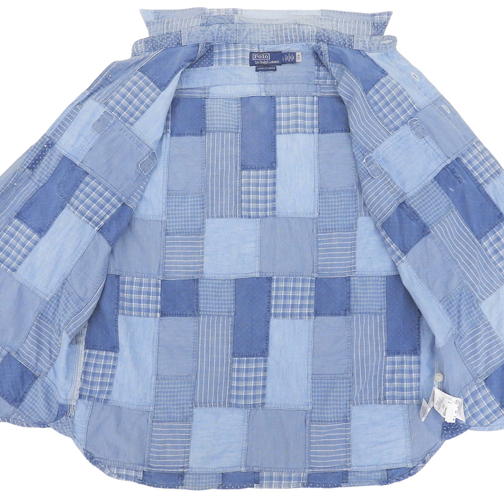 POLObyRalphLauren ポロラルフローレン 美品 クラシックフィット パッチワーク チェックシャツ トップス メンズ ブルー L 26SS トップス