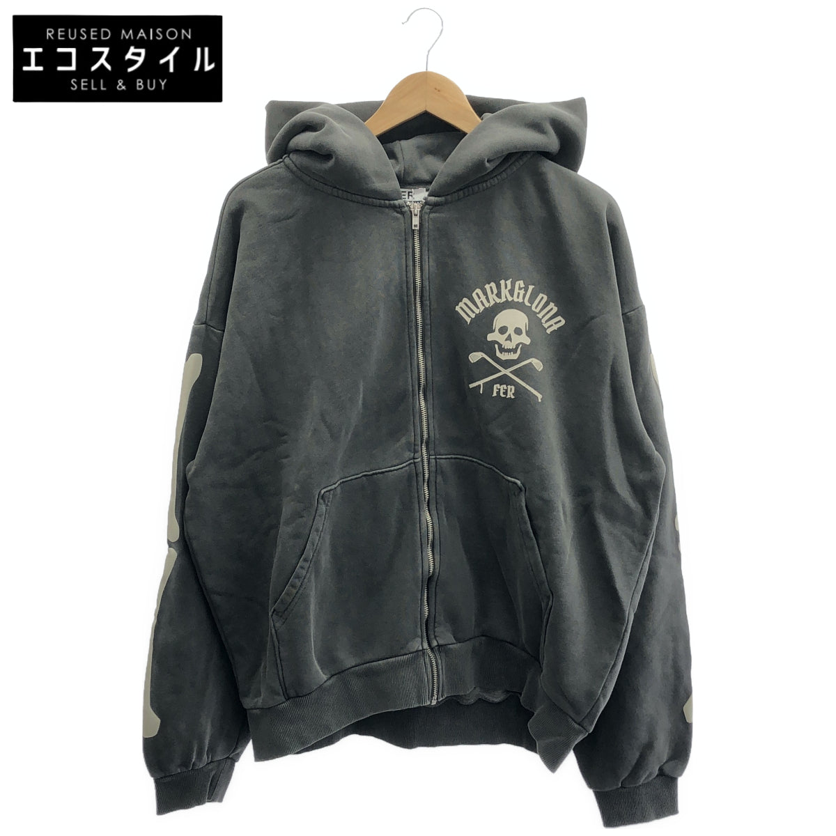 MARK&LONA マークアンドロナ MFM-6A-AD20 グレー Johnson Skull Vintage Zip Hoodie トップス