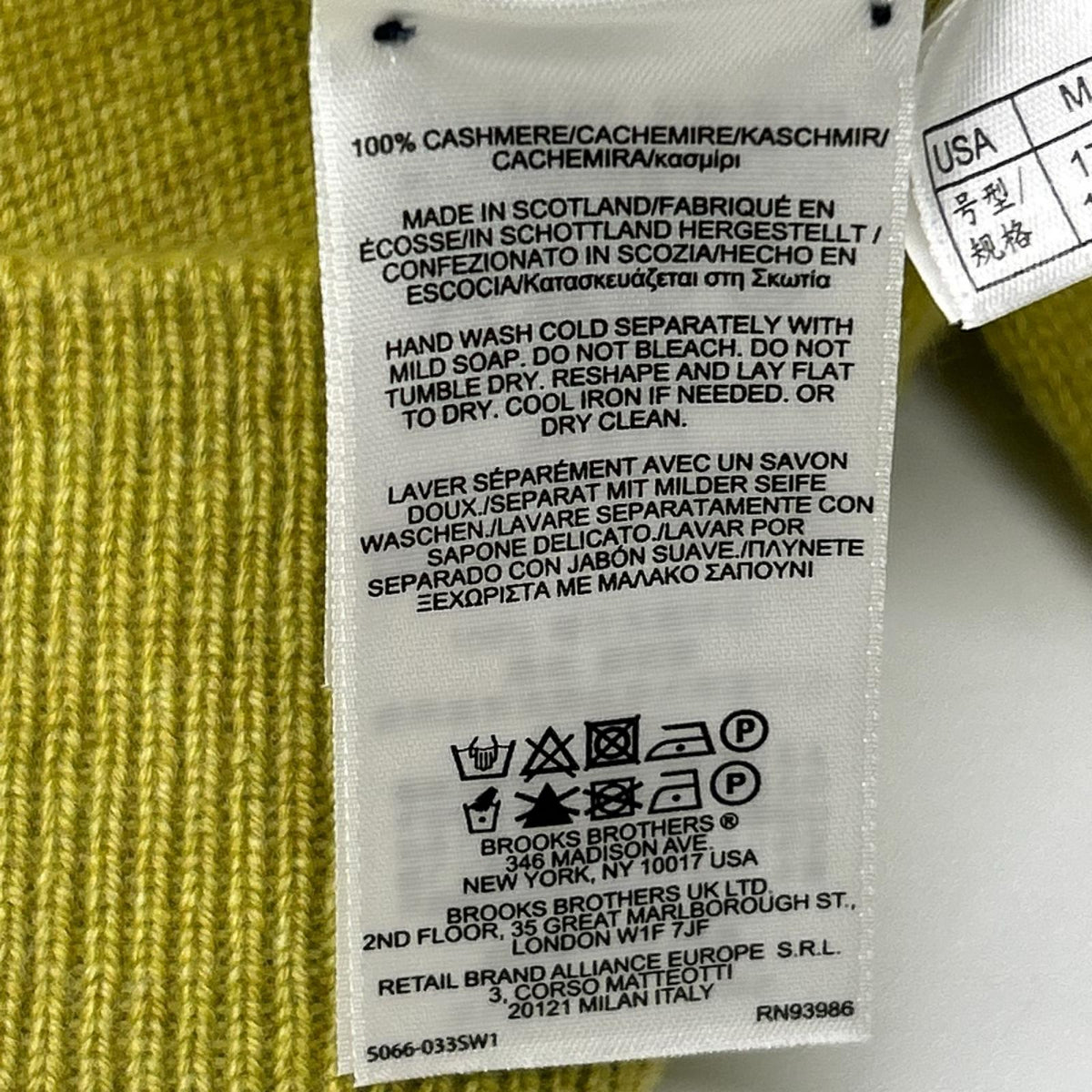 BrooksBrothers ブルックスブラザーズ ライムイエロー系 カシミヤ Vネック ニット トップス