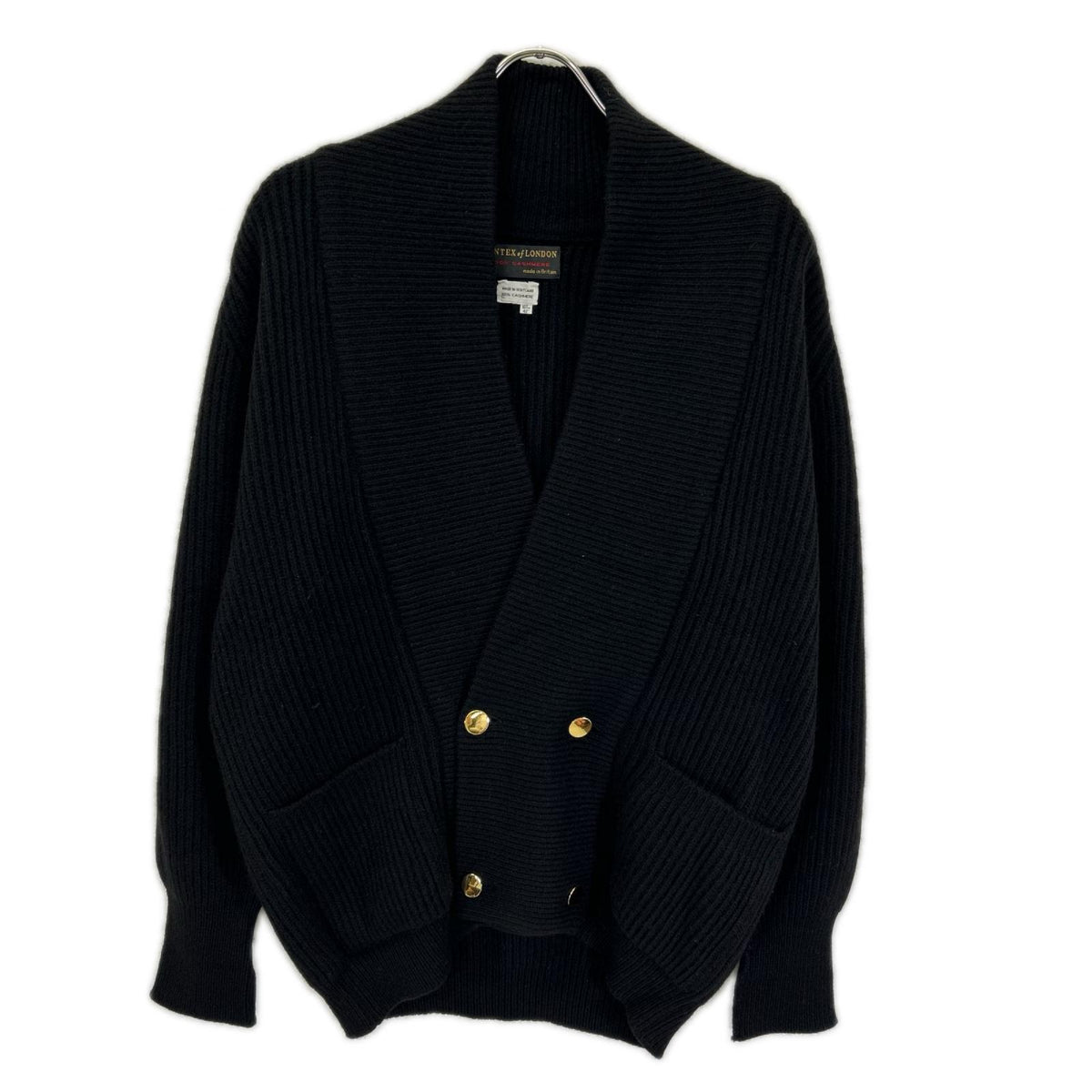 ブラック カシミヤ ショールカラー ダブルブレスト ニット トップス