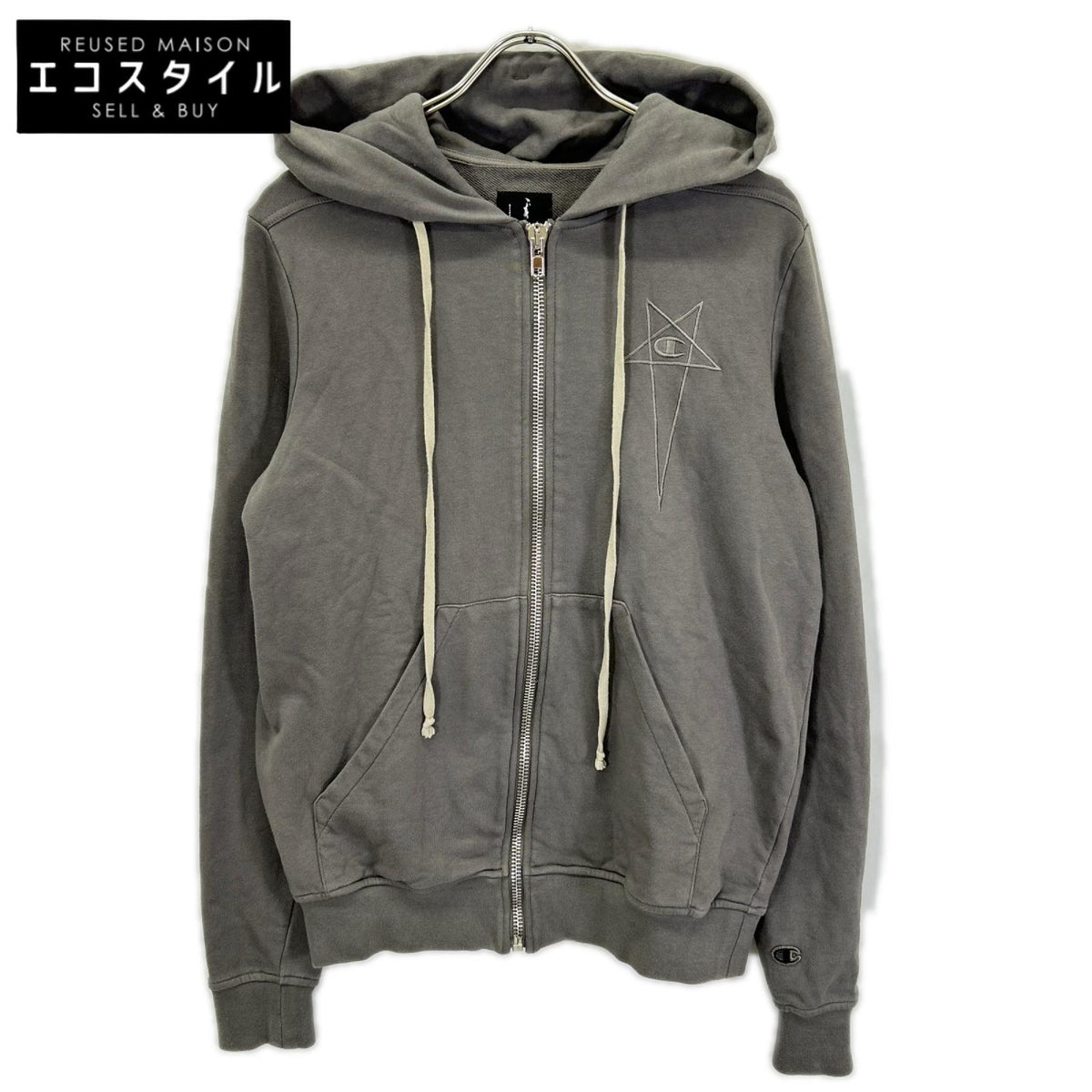 Rick Owens リックオウエンス CM21S0009 ×チャンピオン グレー系 ペンタグラム ジップアップ パーカー トップス