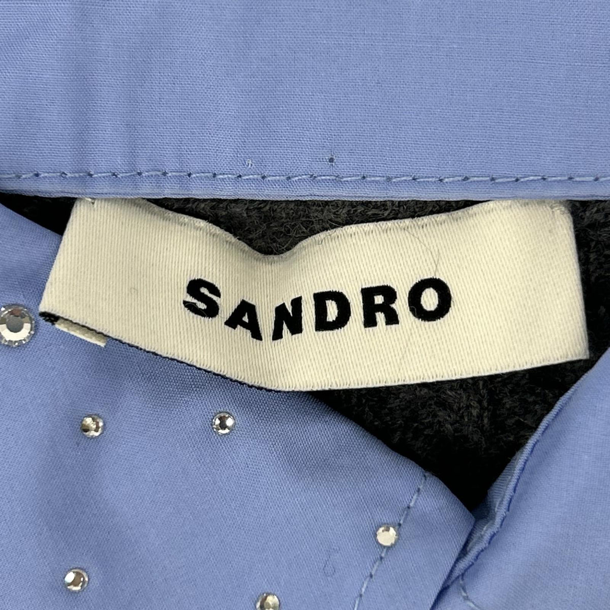 SANDRO サンドロ SFPPU01996-240 グレー×ブルー ビジュー付き レイヤードニット トップス