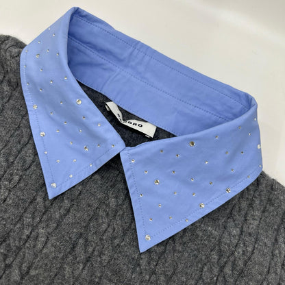 SANDRO サンドロ SFPPU01996-240 グレー×ブルー ビジュー付き レイヤードニット トップス