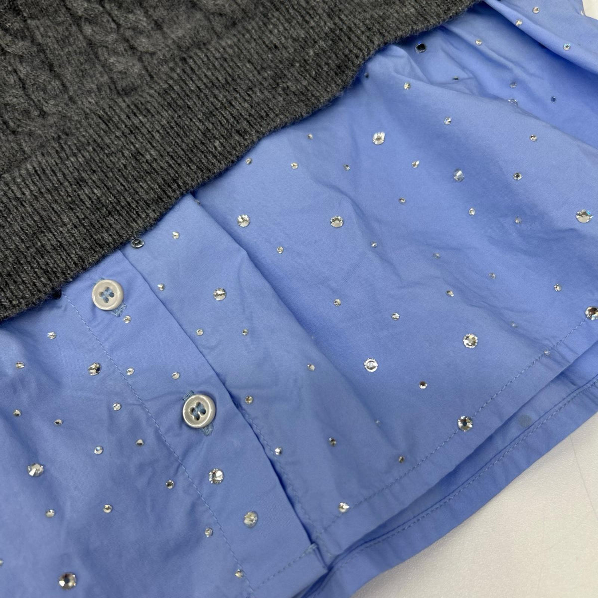 SANDRO サンドロ SFPPU01996-240 グレー×ブルー ビジュー付き レイヤードニット トップス