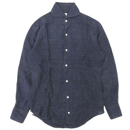 finamore フィナモレ ホリゾンタルカラー リネン 長袖シャツ トップス メンズ ネイビー 37 トップス
