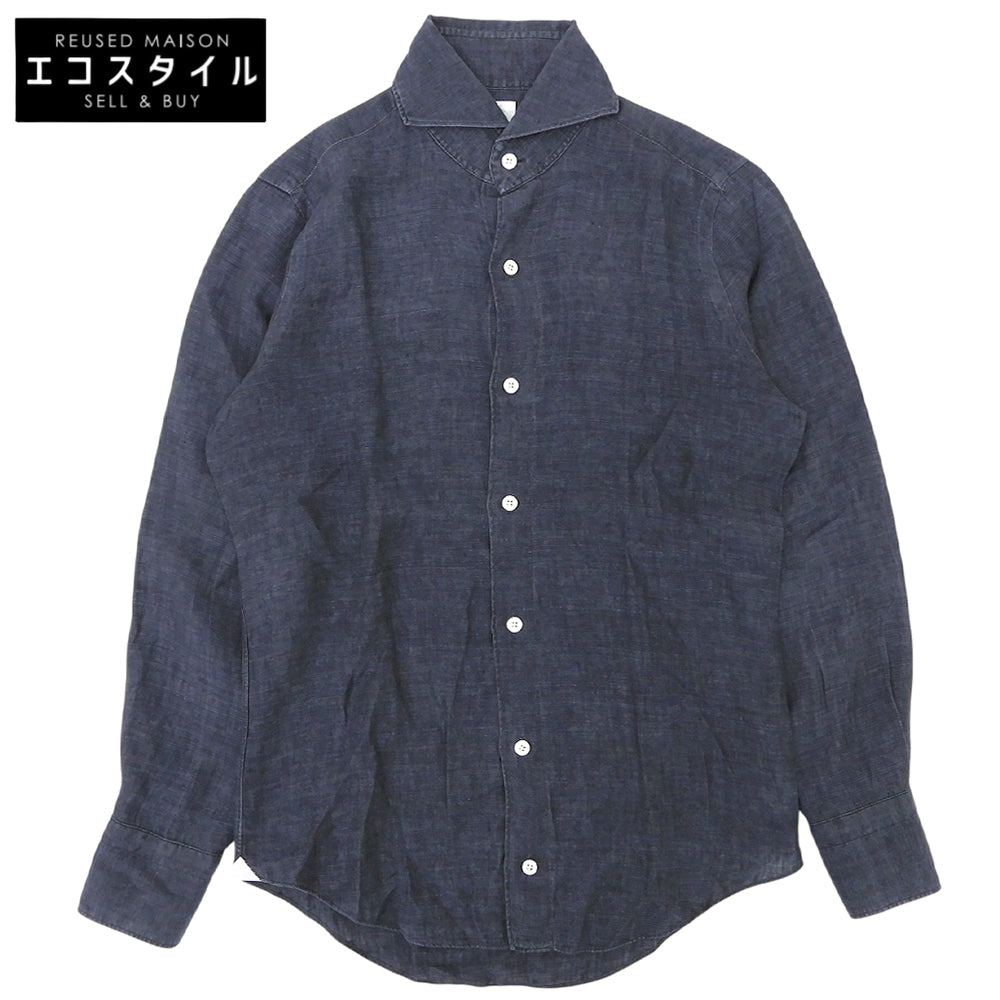 finamore フィナモレ ホリゾンタルカラー リネン 長袖シャツ トップス メンズ ネイビー 37 トップス
