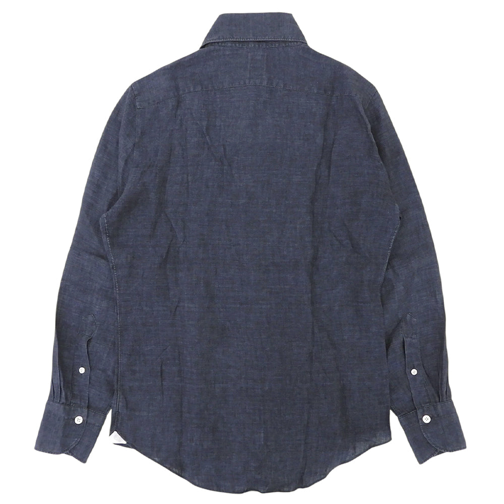 finamore フィナモレ ホリゾンタルカラー リネン 長袖シャツ トップス メンズ ネイビー 37 トップス