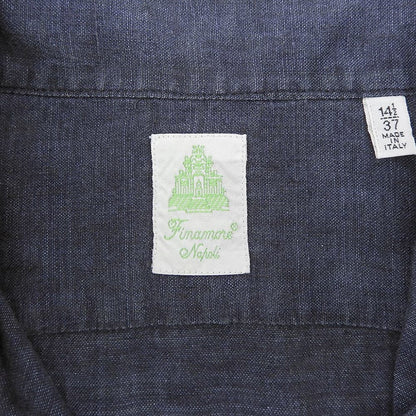 finamore フィナモレ ホリゾンタルカラー リネン 長袖シャツ トップス メンズ ネイビー 37 トップス