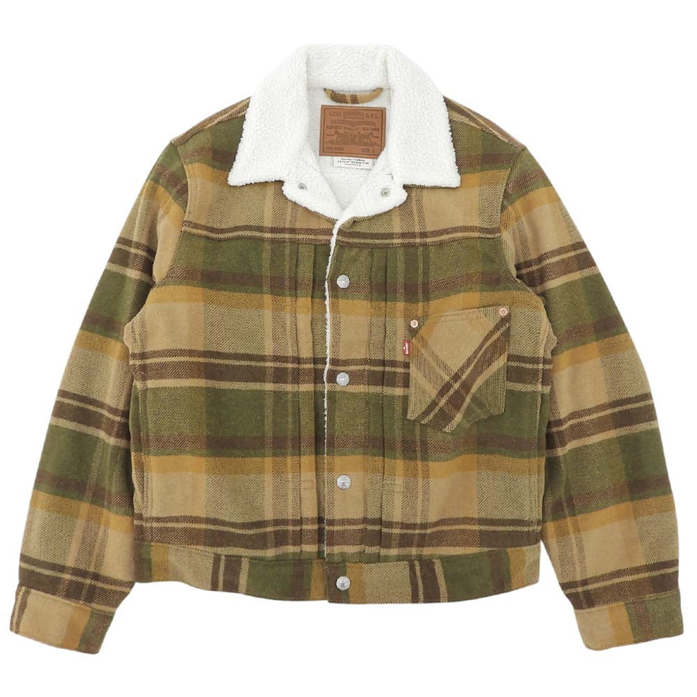 LEVI'S リーバイス 新品同様 チェック シェルパ トラッカージャケット メンズ ベージュ系 S A4882 ジャケット