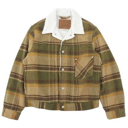 LEVI'S リーバイス 新品同様 チェック シェルパ トラッカージャケット メンズ ベージュ系 S A4882 ジャケット