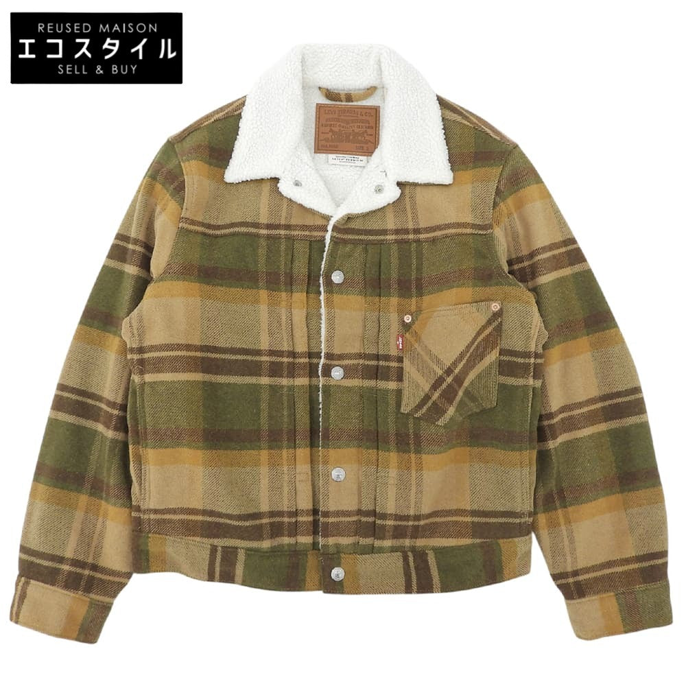 LEVI'S リーバイス 新品同様 チェック シェルパ トラッカージャケット メンズ ベージュ系 S A4882 ジャケット