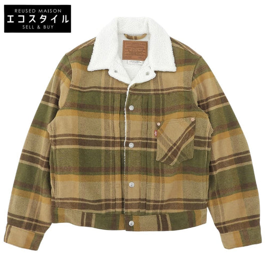 LEVI'S リーバイス 新品同様 チェック シェルパ トラッカージャケット メンズ ベージュ系 S A4882 ジャケット