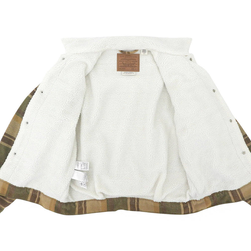 LEVI'S リーバイス 新品同様 チェック シェルパ トラッカージャケット メンズ ベージュ系 S A4882 ジャケット