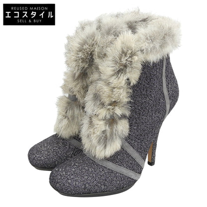 Christian Dior クリスチャンディオール 美品 バックジップ ファー ヒールブーティ シューズ レディース グレー系 35 1/2 シューズ