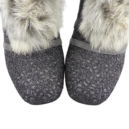 Christian Dior クリスチャンディオール 美品 バックジップ ファー ヒールブーティ シューズ レディース グレー系 35 1/2 シューズ