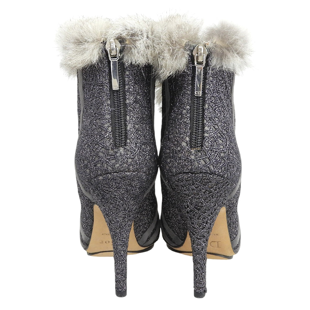 Christian Dior クリスチャンディオール 美品 バックジップ ファー ヒールブーティ シューズ レディース グレー系 35 1/2 シューズ