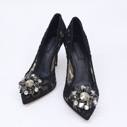 DOLCE&GABBANA ドルチェアンドガッバーナ 【美品】231 CD0101AL1981 ビジューバックル レース ヒールパンプス シューズ