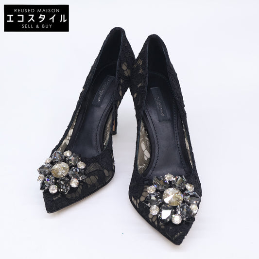 DOLCE&GABBANA ドルチェアンドガッバーナ 【美品】231 CD0101AL1981 ビジューバックル レース ヒールパンプス シューズ
